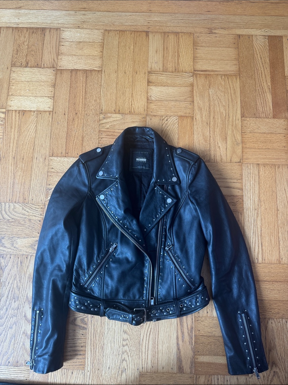 Zara Studded Moto Leather Jacket lamb size medium small